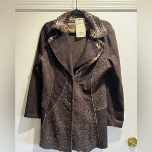 Women’s Brown Faux Fur-Trim Top